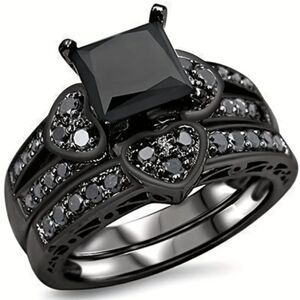 New Black Sapphire Wedding Ring 2 Piece Set  Sz 7 New With Tags